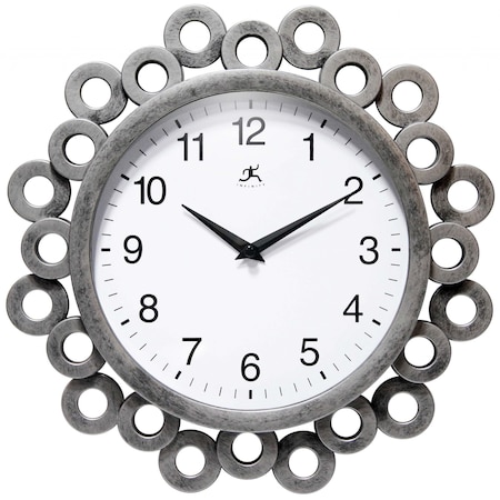 Infinity Instruments Ellipse - 12" Round Silver Frame with Circular Ring Design, Metal Hands 15096AS-3700WH